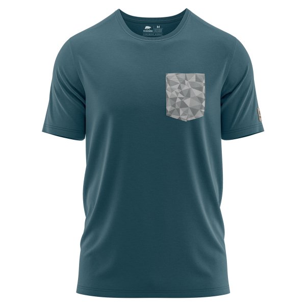 FORSBERG T-Shirt mit Brusttasche im polygonen Design weiss, petrol