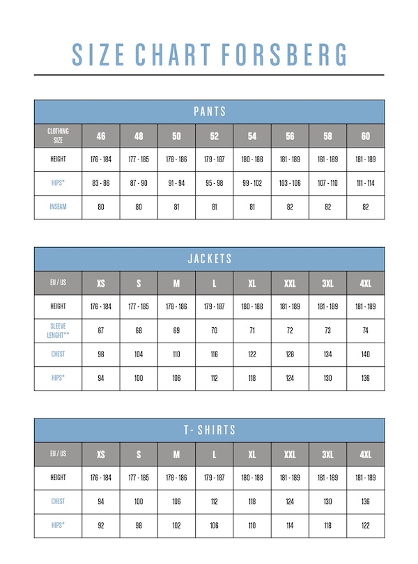 SIZE CHART FORSBERG